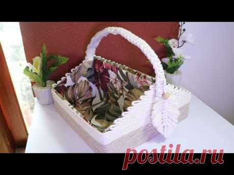 DIY storage basket | DIY rope organizer | kerajinan dari kardus bekas