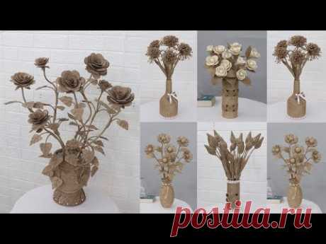 5 Красивая и простая ваза для цветов из джута | Идеи украшения дома