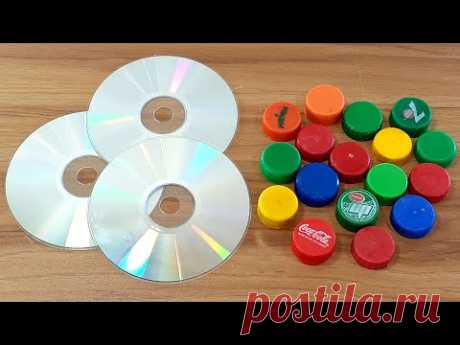 AMAZING CRAFTING OUT OF OLD CD DISC &amp; PLASTIC BOTTLE CAPS | AWESOME DECORATION IDEA 2020 - YouTube