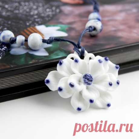 Retro jewelry handmade jewelry blue and white porcelain of Jingdezhen ceramics Peony necklace pendant A09 Ceramicslife.com