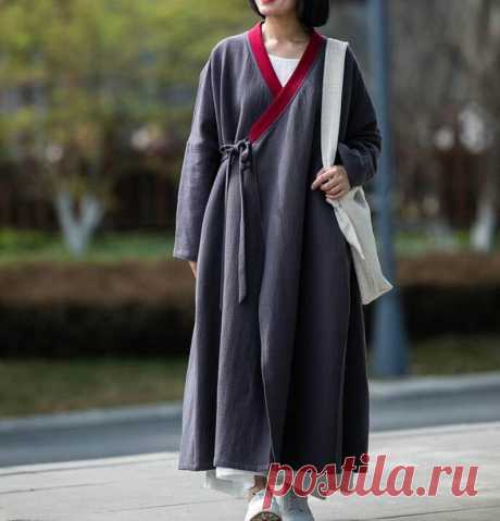 Gray cotton long coat longsleeve Windbreaker oversized coat | Etsy