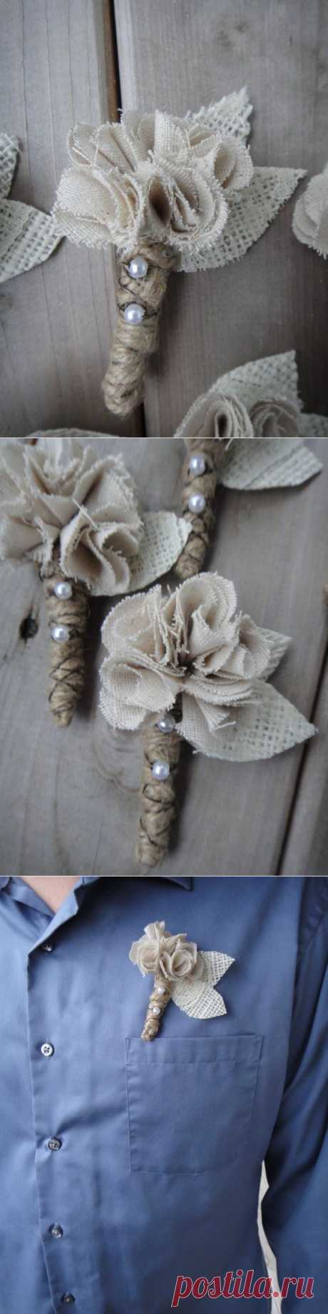 Set of 6 burlap lace and twine Boutonnieres от WiscoChicCreations