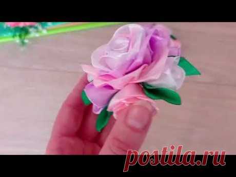 DIY/ 🌿 Как сделать КРАСИВЫЙ бант-розу из атласной ленты / Красивые БАНТИКИ из лент для волос