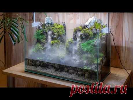 Making an Aquaterrarium with two flowing waterfalls【滝の飛沫を再現したい】