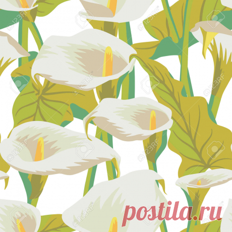 Vector Floral Seamless Pattern With Exotic Calla Flowers. Anthurium Or Flamingo Flowers. Hawaiian, Jungle Plant Pattern. Summer Floral Elements. Botanical Illustration For Textile, Fabric And Wrapping Ilustraciones Vectoriales, Clip Art Vectorizado Libre De Derechos. Image 157066840.