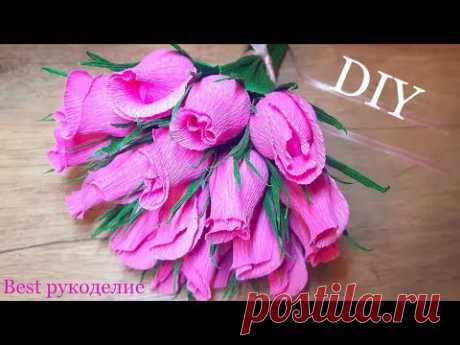 Розы из гофрированной бумаги. Букет на 8 марта / DIY