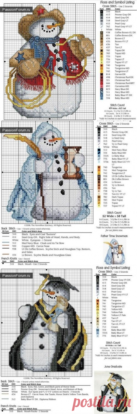 Забавные снеговички. Вышивка крестиком.