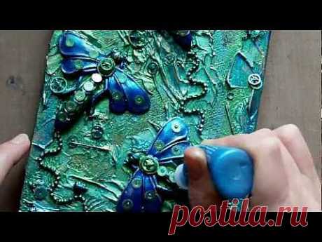 ▶ Mixed Media Art Canvas - Steampunk Dragonflies - YouTube