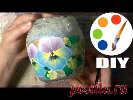 DIY, Vase decoration idea, Paint Pansies on Glass, One Stroke, irishkalia