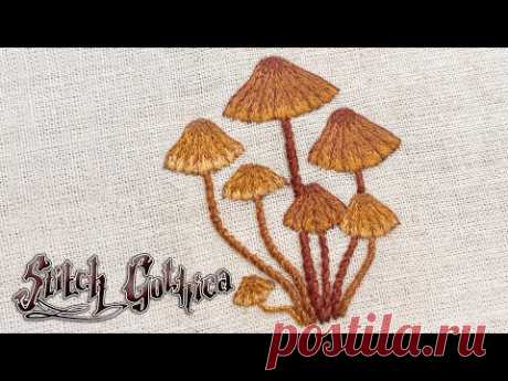 Fool's Conecap Mushroom Embroidery Pattern Stitch Along Embroidery Tutorial Whipped Chain Stitch