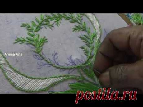 Hand Embroidery Green Thread Work  Rumanian & Stem Stitch by Amma Arts