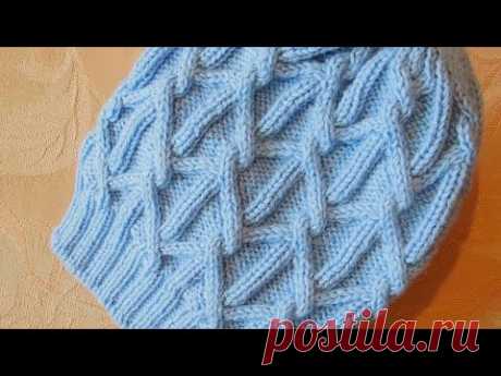 ВЯЗАНАЯ ШАПКА. УЗОР "РОМБЫ". KNITTING HAT. HOW TO KNIT A HAT. МАСТЕР-КЛАСС