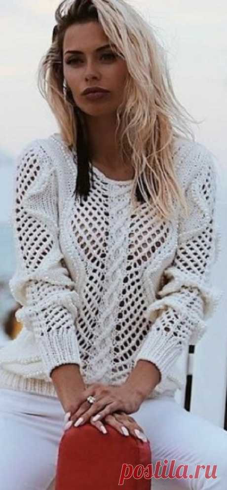 Пуловер с узорами спицами | VASHIPUPSI.RU - Женские секреты