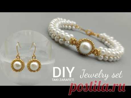 İnci Zarafeti Küpe & Bileklik yapımı// Pearl jewelry making. Bracelet & Earrings. handmade jewelry