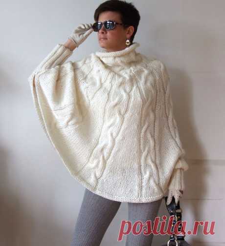 Hand knitted poncho braided cape sweaterfall fashion cabled