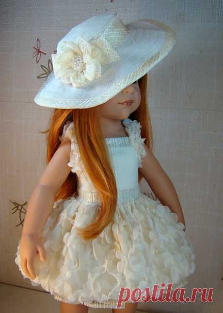 Кремовое кружевное платье и шляпка  для кукол Готц (Gotz) от Лукерьи