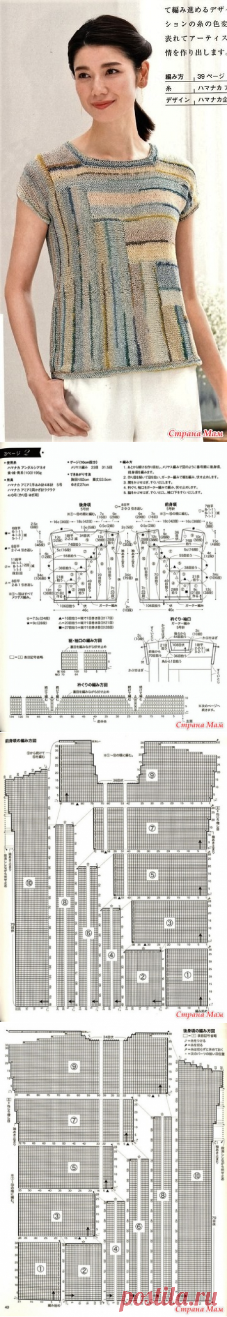 Летний топ выполненный из прямоугольных фрагментов связанных в разных направлениях. Спицы. - ВЯЗАНАЯ МОДА+ ДЛЯ НЕМОДЕЛЬНЫХ ДАМ - Страна Мам