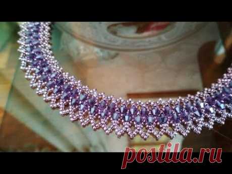 Beads necklace-tutorial. Колье из бисера и биконусов на основе бисерной сетки. МК - YouTube