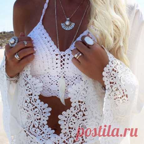 Sexy Crochet Bikini Top maillots de bain Crochet Bralet Top Sexy Halter coton Crop Top Gypsy Boho Beachwear dissimulation Pad livraison gratuite dans Cover - Ups de Sports et divertissement sur AliExpress.com | Alibaba Group