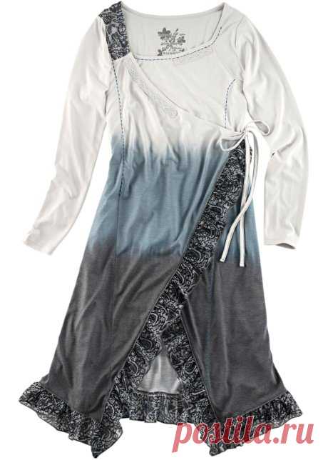 Платье с воланами серый/синий - bonprix.ru
