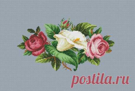 Vintage embroidery Roses and calla/ Cross stitch pattern flo (2140806) | Cross Stitch | Design Bundles