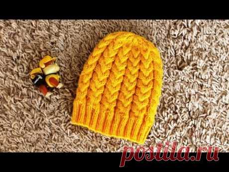 МК Красивая детская шапка, вязанная спицами, на сезон весна-осень. 48-50