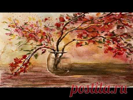 Как рисовать осенний натюрморт акварелью. How to paint autumn still life with WC