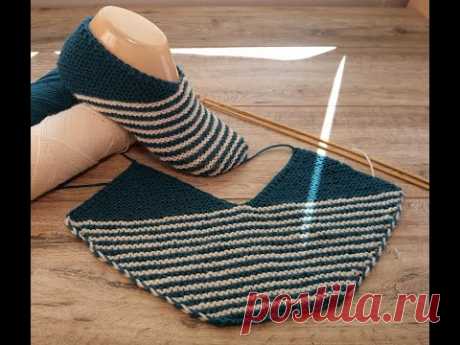 Супер ПРОСТО - Следки «Полосатики» спицами 🦓 Very EASY Slippers knitting pattern, Video tutorial 🧵