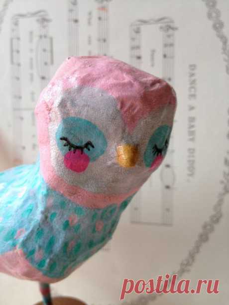 Pink &amp; Blue Birdie paper mache bird от SarahHandArt на Etsy