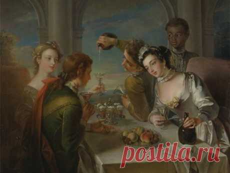 THE SENSE OF TASTE FOOD FRUITS DRINKS 1744 PAINTING BY PHILIPPE MERCIER REPRO - Чувство вкуса  Филипп Мерсье (1689-1760)
 Где находится: Йельский центр британского искусства, коллекция Пола Меллона, Нью-Хейвен (Yale Center for British Art, Paul Mellon Collection, New Haven).