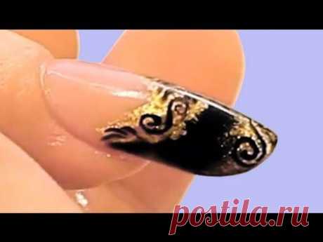 Black and Gold Acrylic Nail Tutorial Video by Naio Nails