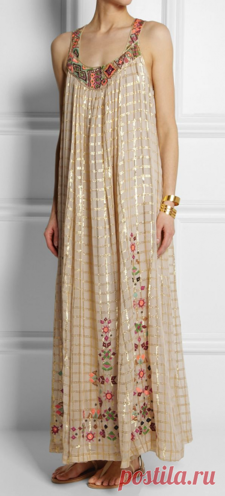 Embroidered voile maxi dress | Bohemian Hippie Style