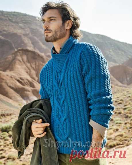 Мужской пуловер с узорами «Косы» — Shpulya.com - схемы с описанием для вязания спицами и крючком