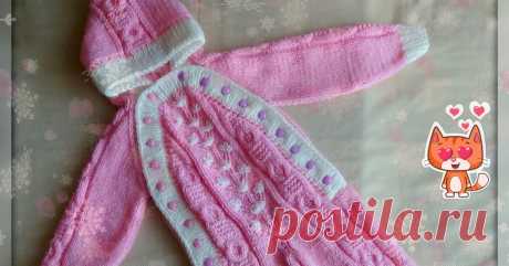 Розовый комбинезон спицами для малыша 1 года комбинезон спицами, вязание спицами, вязание для малышей,