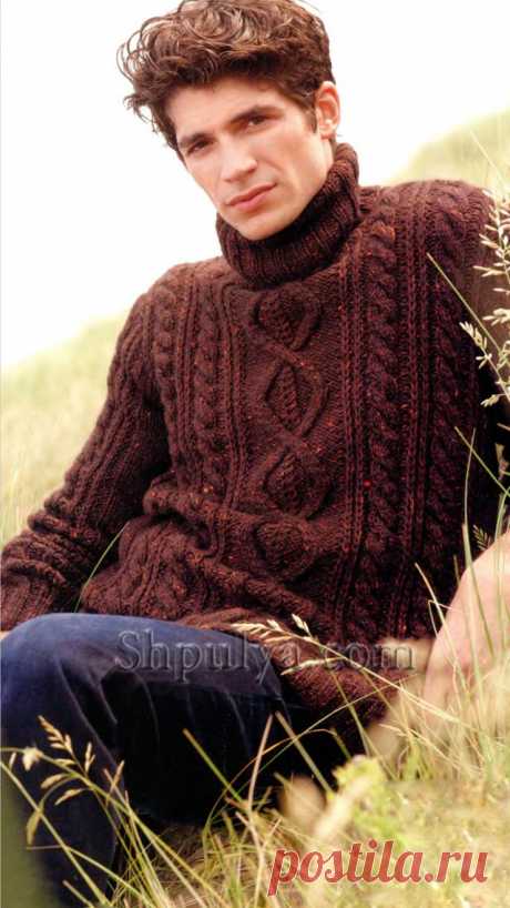 Мужской коричневый свитер с ирландским узором.