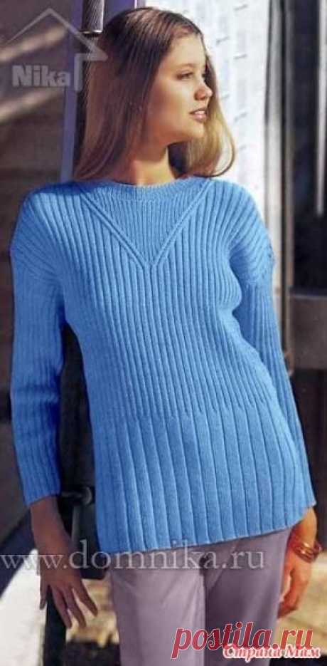 Пуловер Размеры вязаного свитера: 38/40 (42/44) 46/48. Подходит и для полных женщин.  Вам потребуется: 500 (600) 700 г пряжи (51% хлопка, 49% полиакрила, 145 м/50 г}; прямые и круговые спицы № 3.