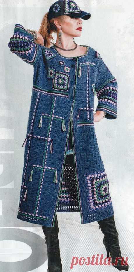 Вязаное пальто «бабушкиным квадратом» - Lilia Vignan