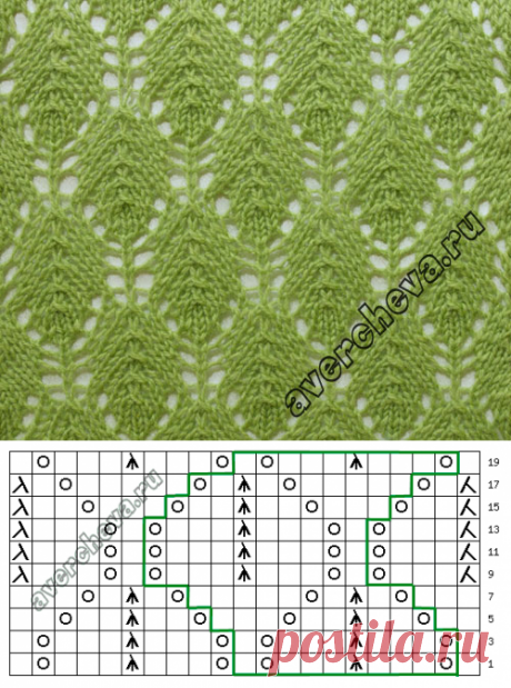 Узор 633 простые листики | каталог вязаных спицами узоров