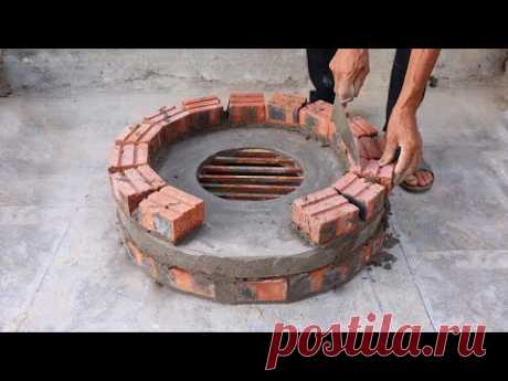 Design. Build a simple beautiful smokeless wood stove from red bricks and cement