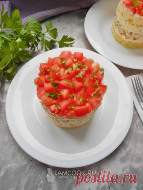Салат «Красная шапочка» с помидорами и курицей — рецепт с фото пошагово