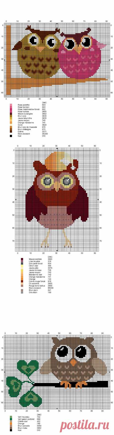 35 схем для вышивания сов, совушек и совуний. .