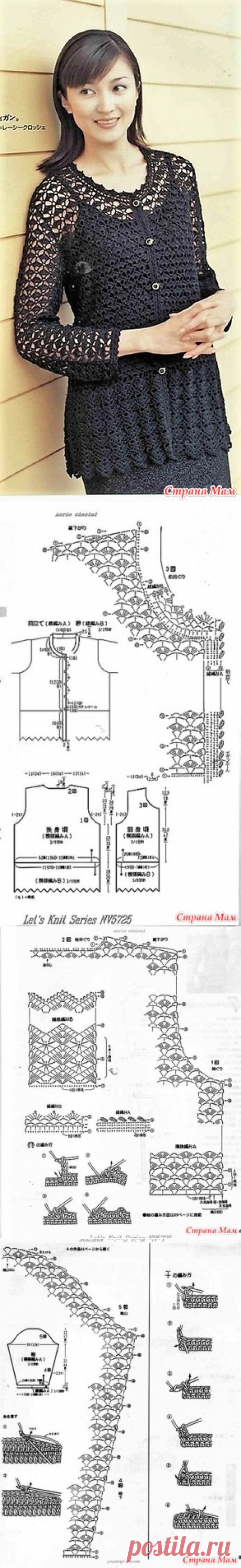 Ажурный кардиган двумя узорами. Крючок. - ВЯЗАНАЯ МОДА+ ДЛЯ НЕМОДЕЛЬНЫХ ДАМ - Страна Мам