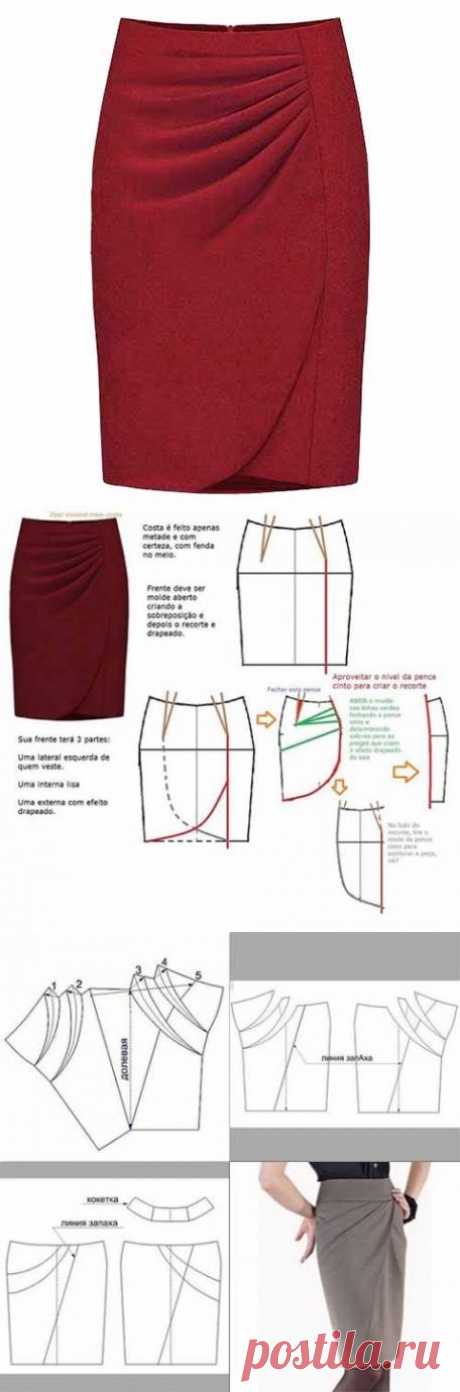 Выкройка юбки с запахом и горизонтальными складками | Искусница