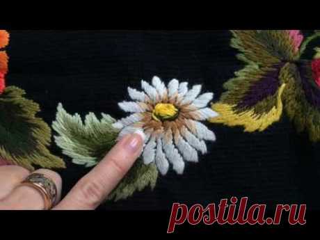 Вышивка гладью: Ромашка | Embroidery