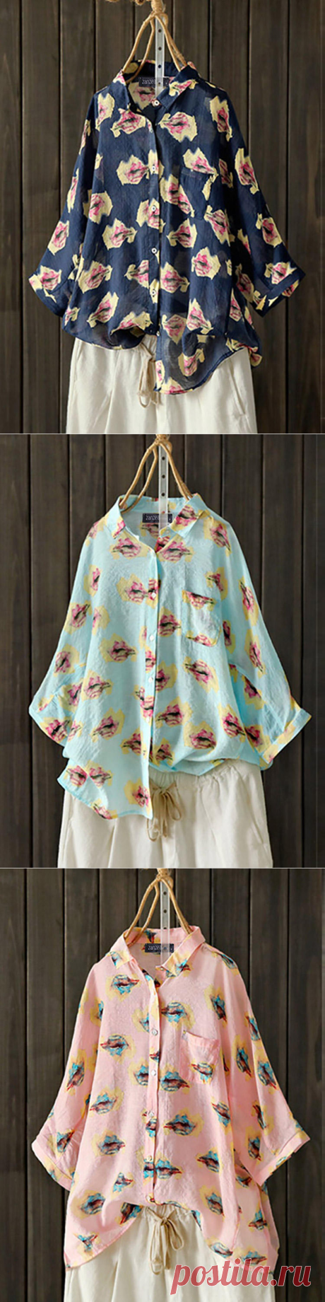 women floral printed buttons 3/4 sleeve t-shirts