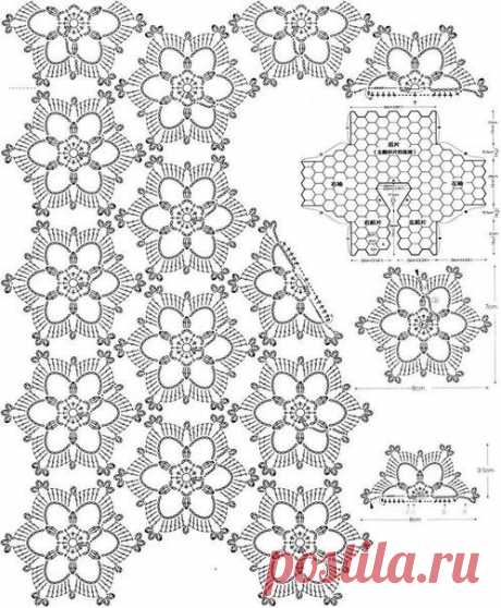 Вязание крючком. Схема болеро из ажурных шестиугольных мотивов.