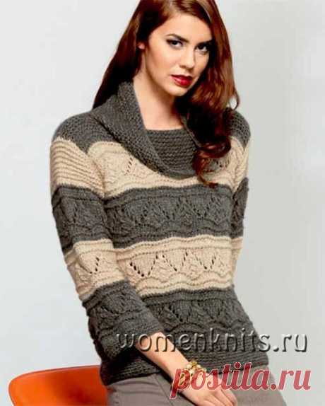 Свитер спицами с ажурными полосами
Описание: https://womanknits.ru/vyazanie-dlya-zhenshchin/pulovery-svitera/sviter-spicami-s-azhurnymi-polosami