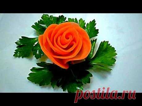 Роза из моркови. Flowers from carrots. Decoration of carrots.