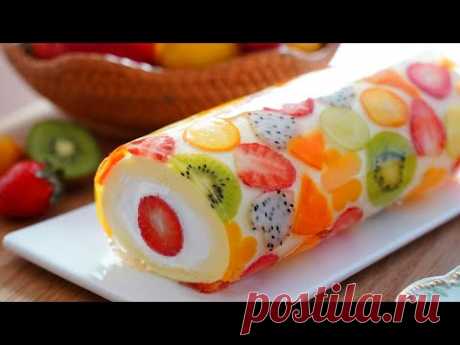Wunderschöner Fruchtgelee-Rollkuchen. 🍓🥝🍊🍋🥭🍇 / Tassenmaß
