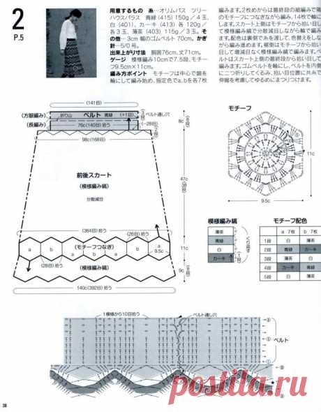 Бесплатный японский узор: Женская юбка крючком в виде зигзага - JPCrochet